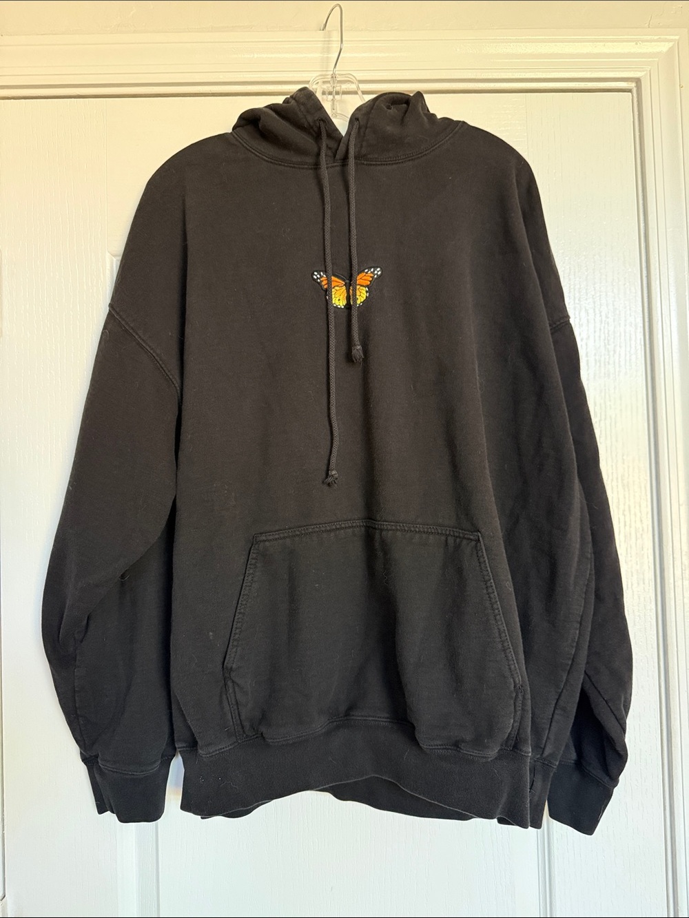 Black Hoodie with Orange Butterfly Embroidery